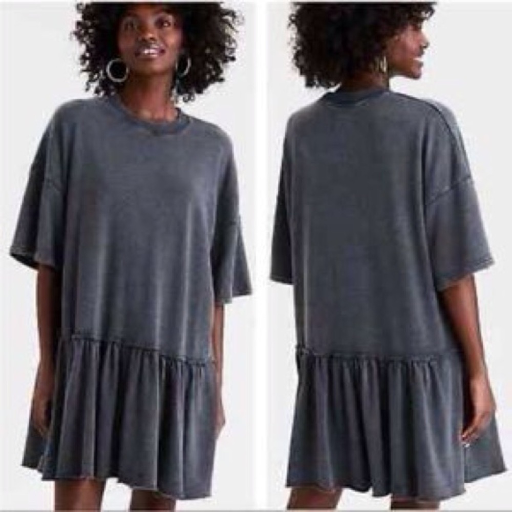 American Eagle Mini Dress Oversized Tunic T Shirt Gray Washed Baggy Knit